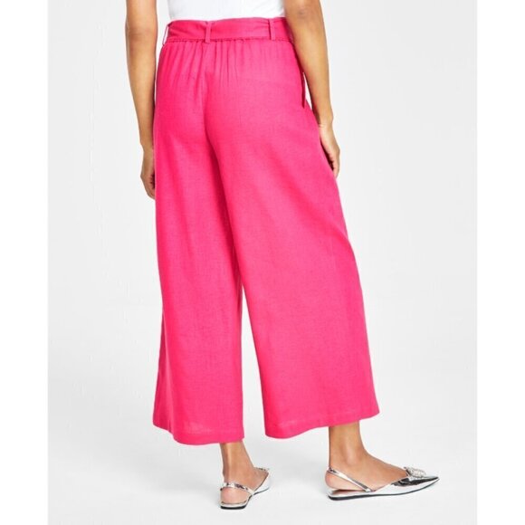 I.N.C. International Concepts Women's Hot Pink Linen Cropped Wide-Leg Pants NWT - Picture 4 of 7